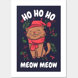 Cute Funny Christmas Cat Meow Meow Posters and Art